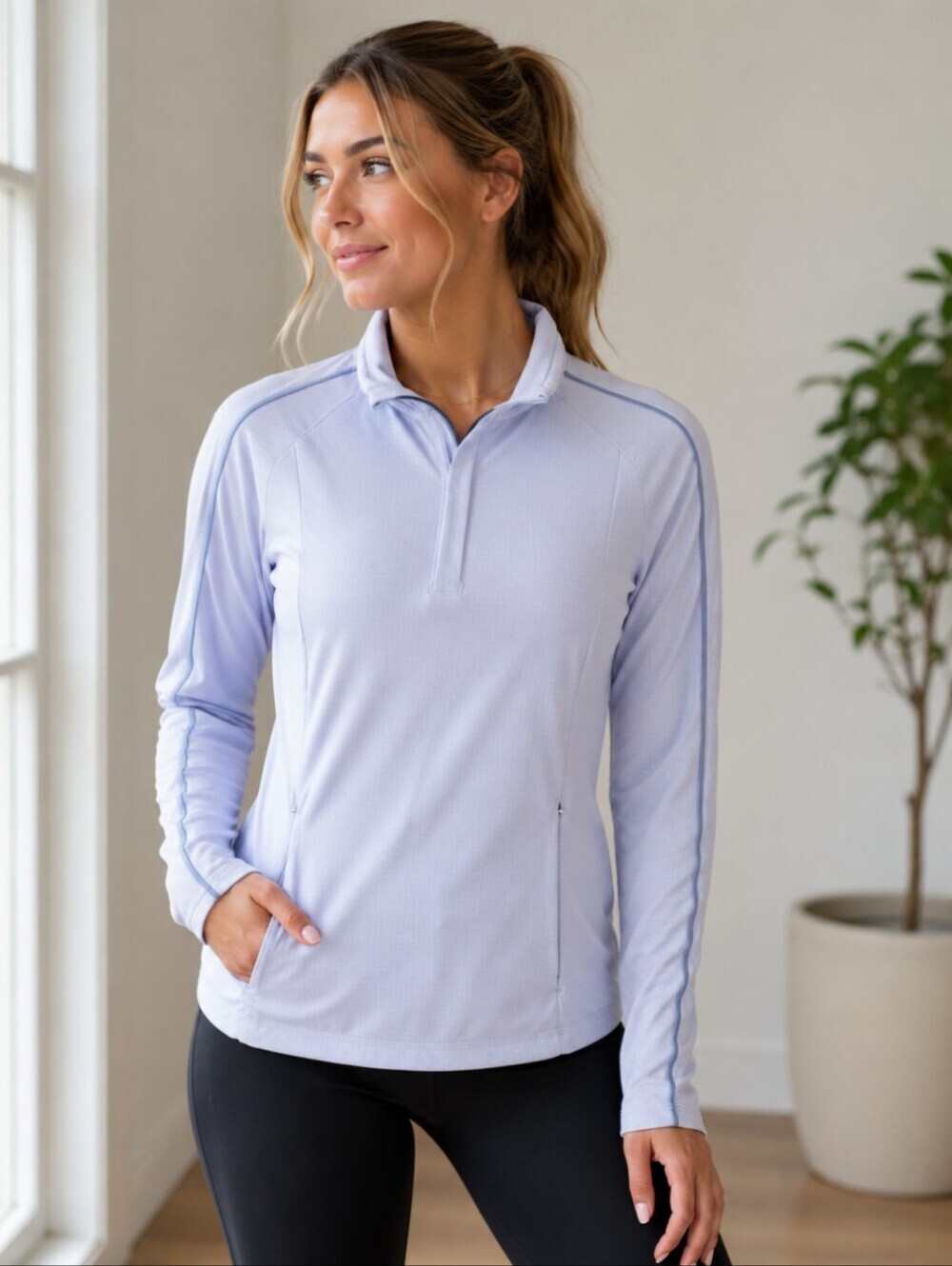 Mondetta Women's Light Blue Quarter-Zip Athletic Pullover Long Sleeve Performanc